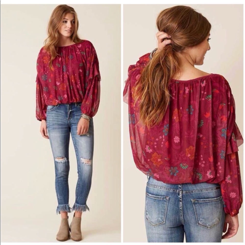 FREE PEOPLE Wildflower berry floral crop top XS
